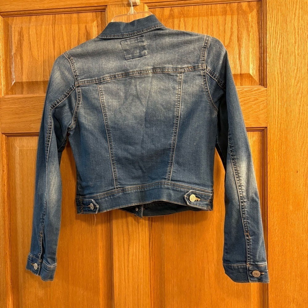 Wax Jean Blue Medium Wash Button Basic Denim Crop Jacket Stretch Women’s Size S - Picture 2 of 4